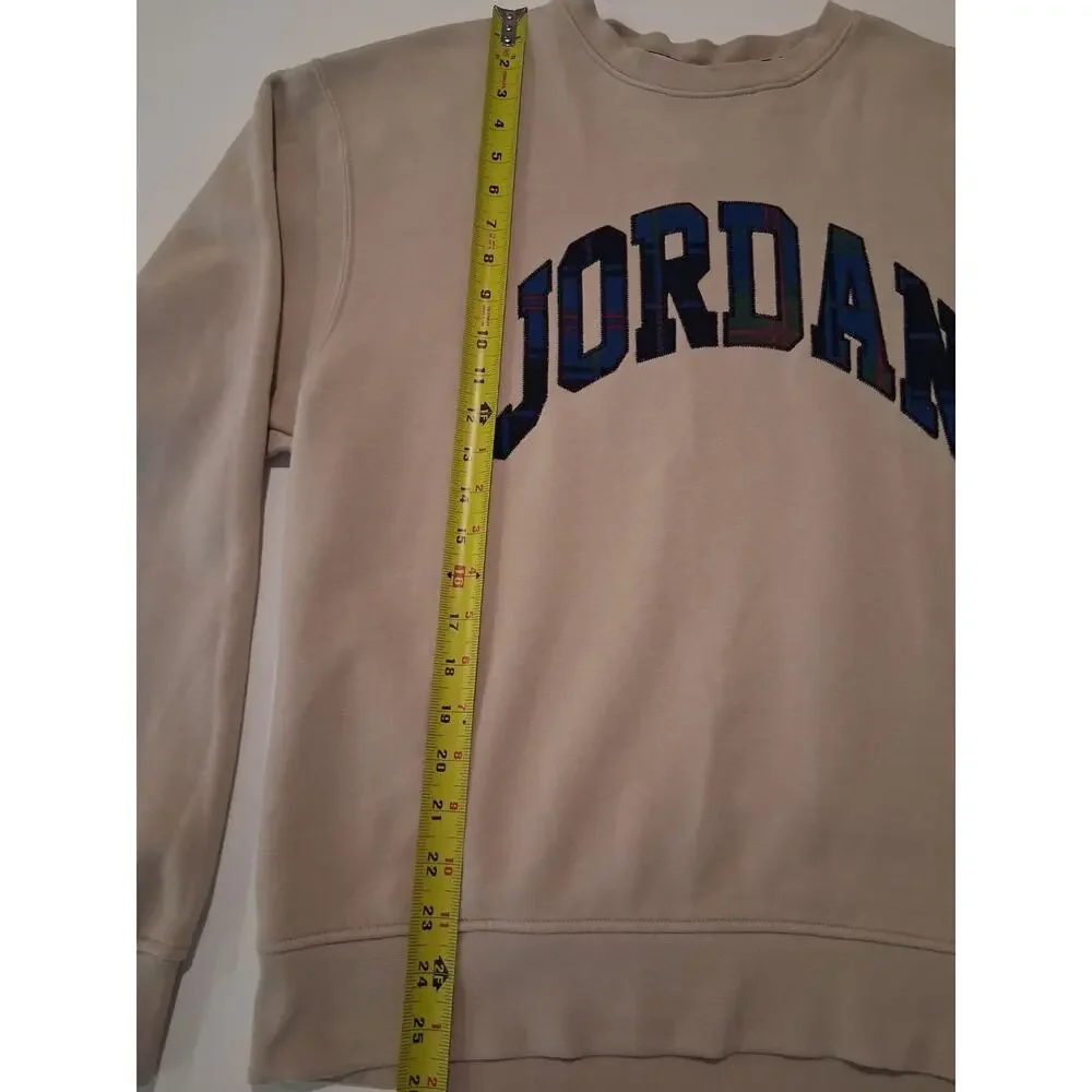 Nike Air Jordan Essential Holiday Plaid Fleece Crewneck Sweatshirt Rattan Men's